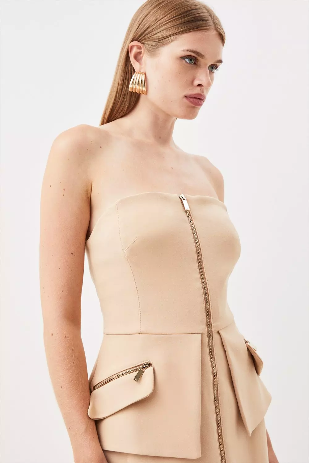 Compact Stretch Peplum Midi Dress | Karen Millen