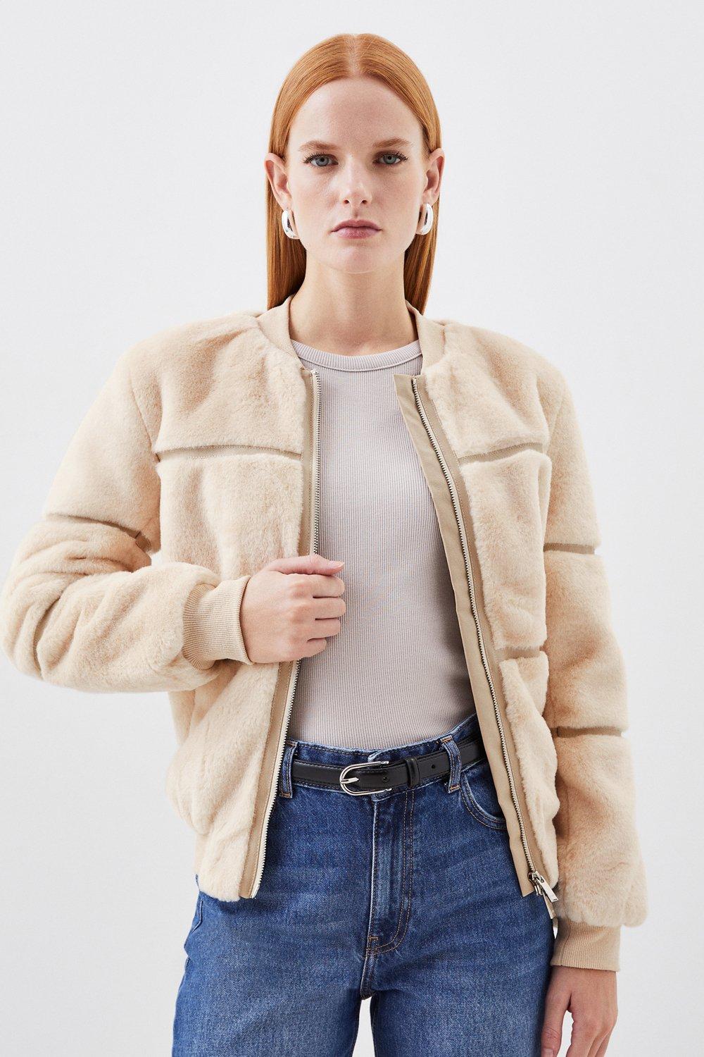 Cream faux fur bomber on sale jacket