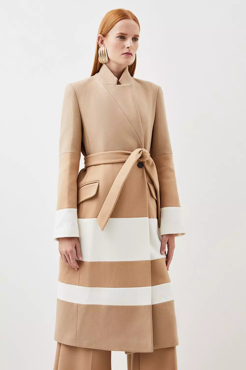 Italian Manteco Wool Blend Contrast Midi Coat | Karen Millen