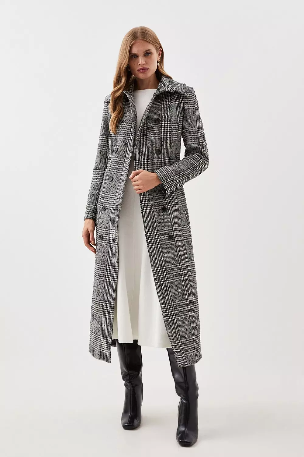 Checked coat with hot sale fur collar