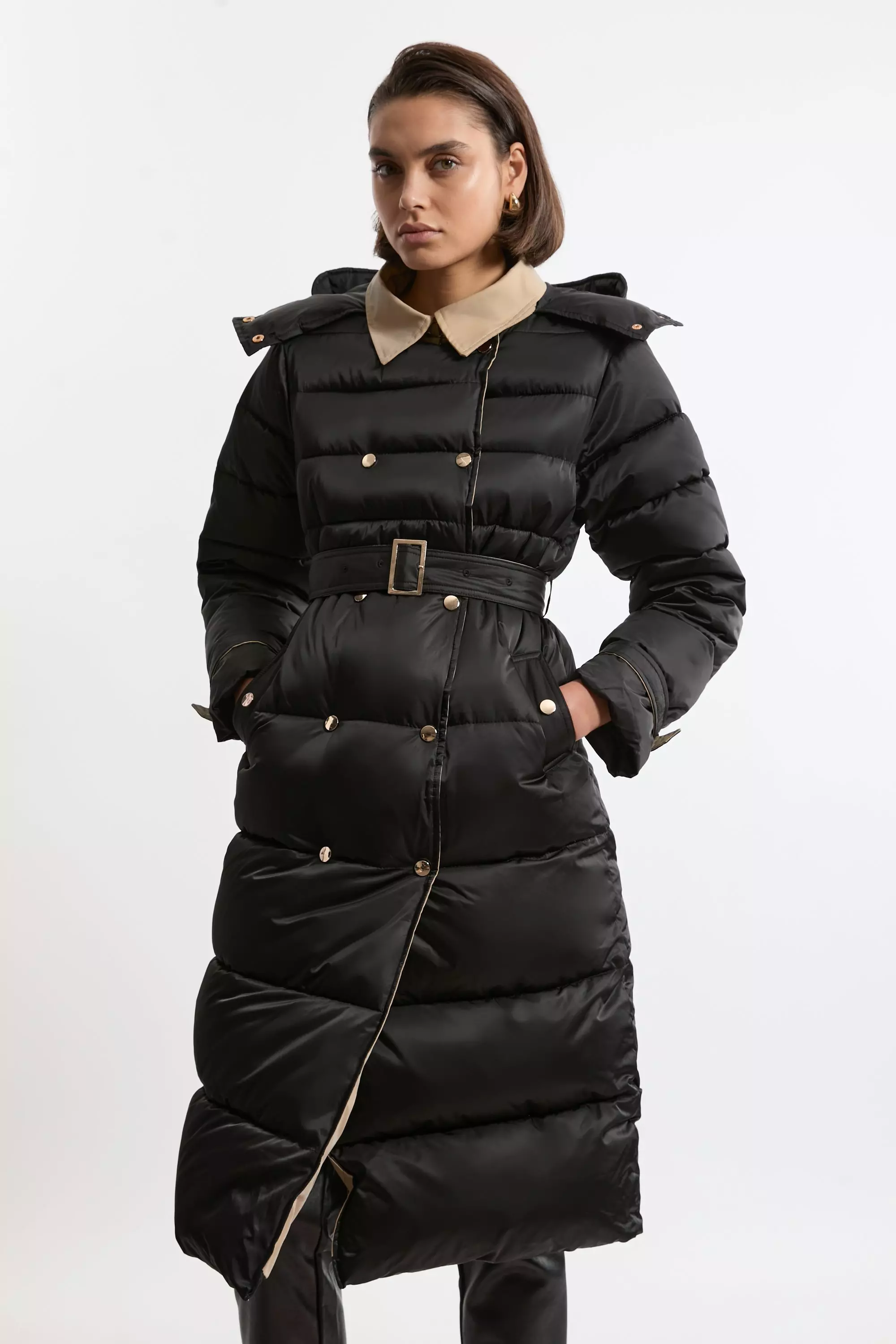 Karen millen black padded clearance coat