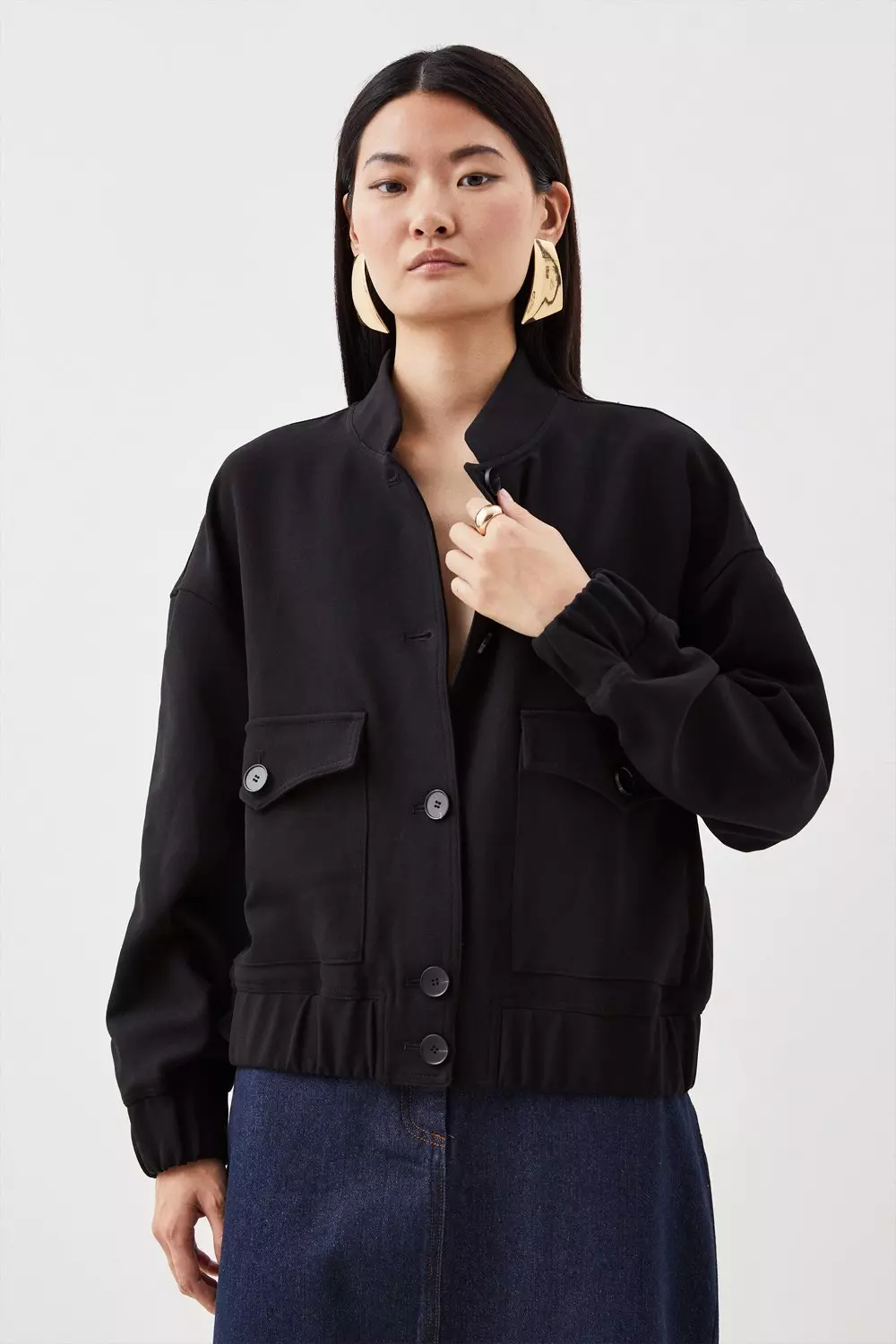 Tailored Cropped Pocket Detail Bomber Jacket | Karen Millen