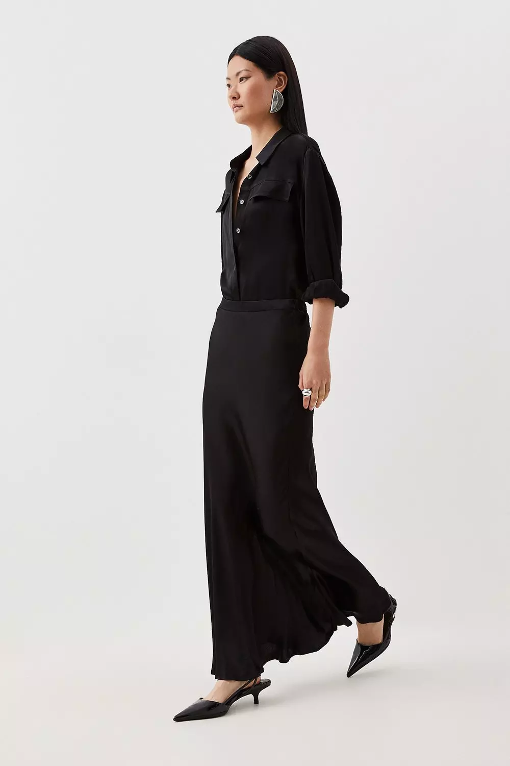 Tall Woven Viscose Satin Maxi Skirt Karen Millen