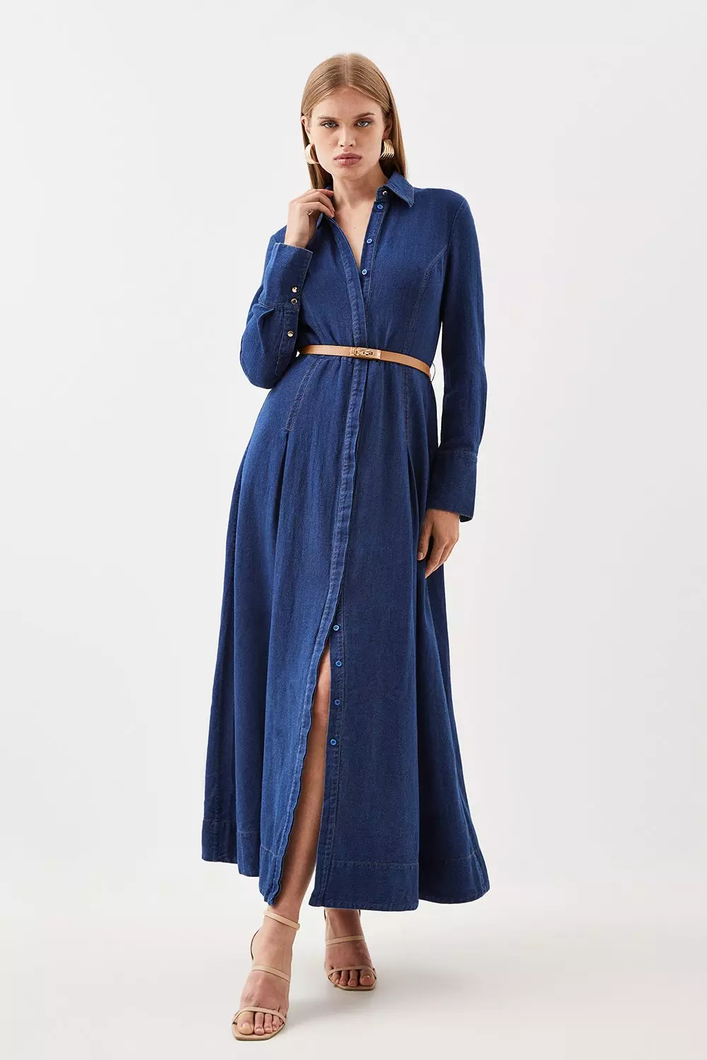 Petite denim sales maxi dress