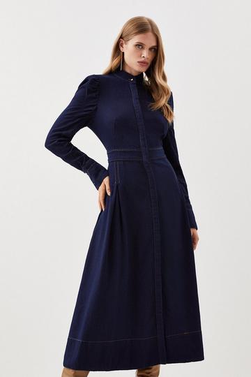 Lydia Millen Tall Tencel Denim Woven Midi Shirt Dress indigo
