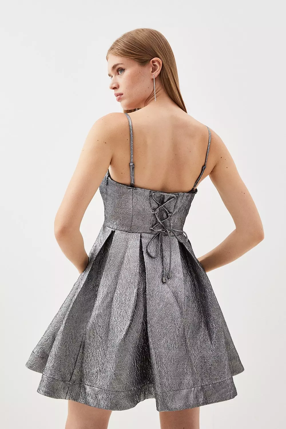 Silver metallic outlet skater dress