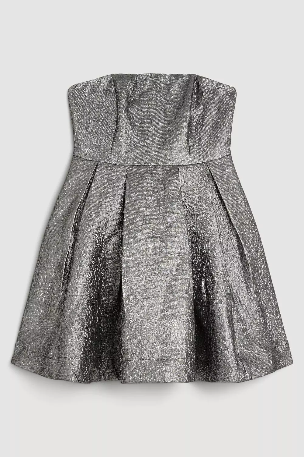 Silver Metallic Jacquard Twill Strappy Woven Mini Dress | Karen Millen