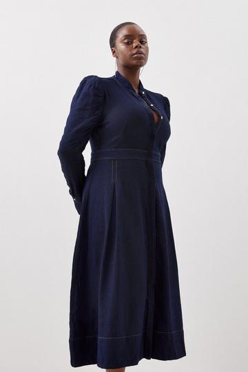 Lydia Millen Plus Size Tencel Denim Woven Midi Shirt Dress indigo