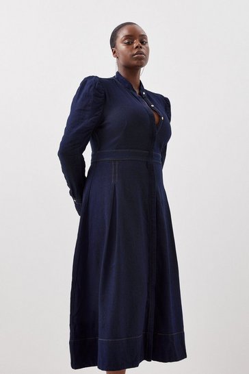 Lydia Millen Plus Size Tencel Denim Woven Midi Shirt Dress | Karen