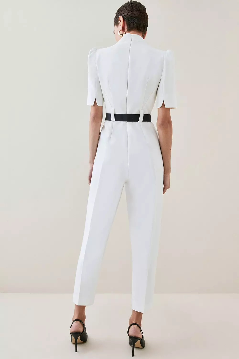 Petite Cape Sleeve Belted Tailored Jumpsuit