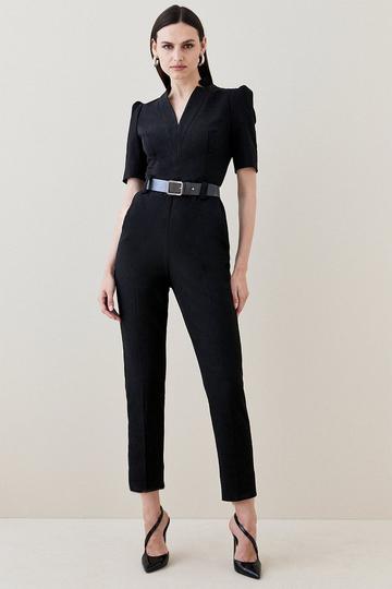 Black Tailored Structured Crepe Forever Belted Jumpsuit