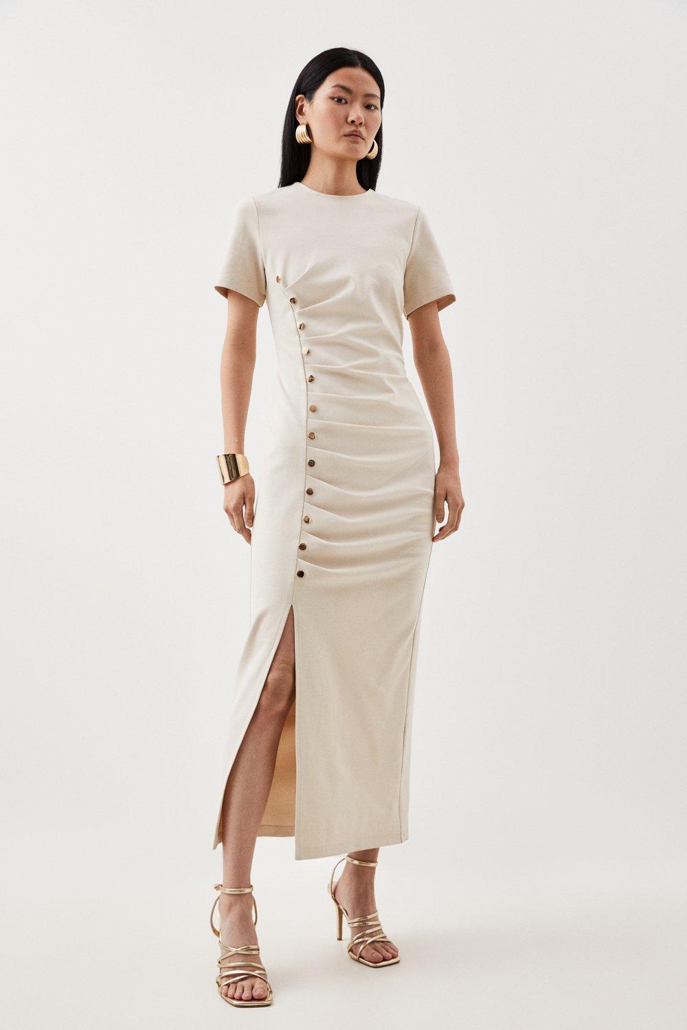 Ponte Tuck Jersey Midi Dress - Cream