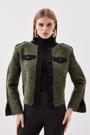 Tweed Knit Short Jacket olive