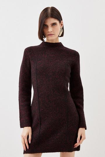 Tweed Knit Mini Dress burgundy
