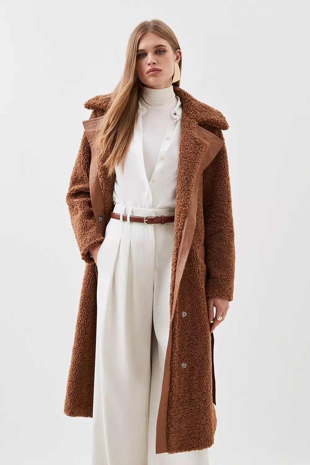 Collared Faux Fur Belted Coat Karen Millen