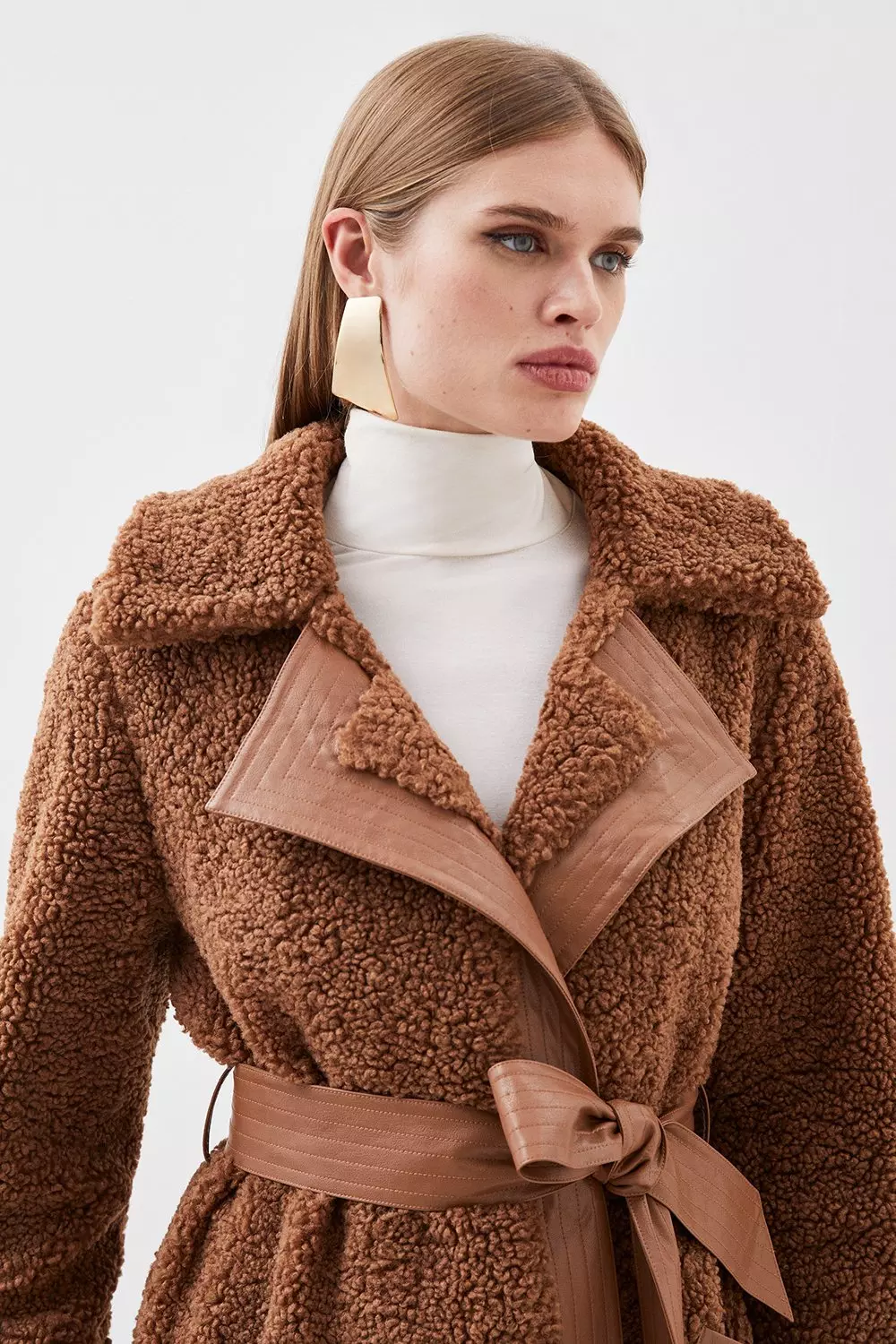 Collared Faux Fur Belted Coat