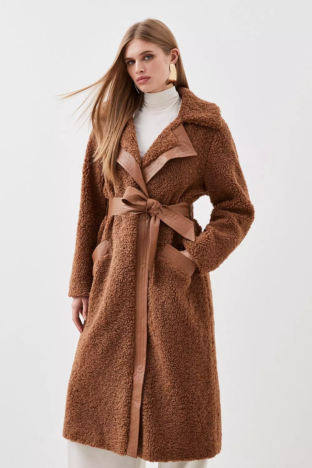 Collared Faux Fur Belted Coat