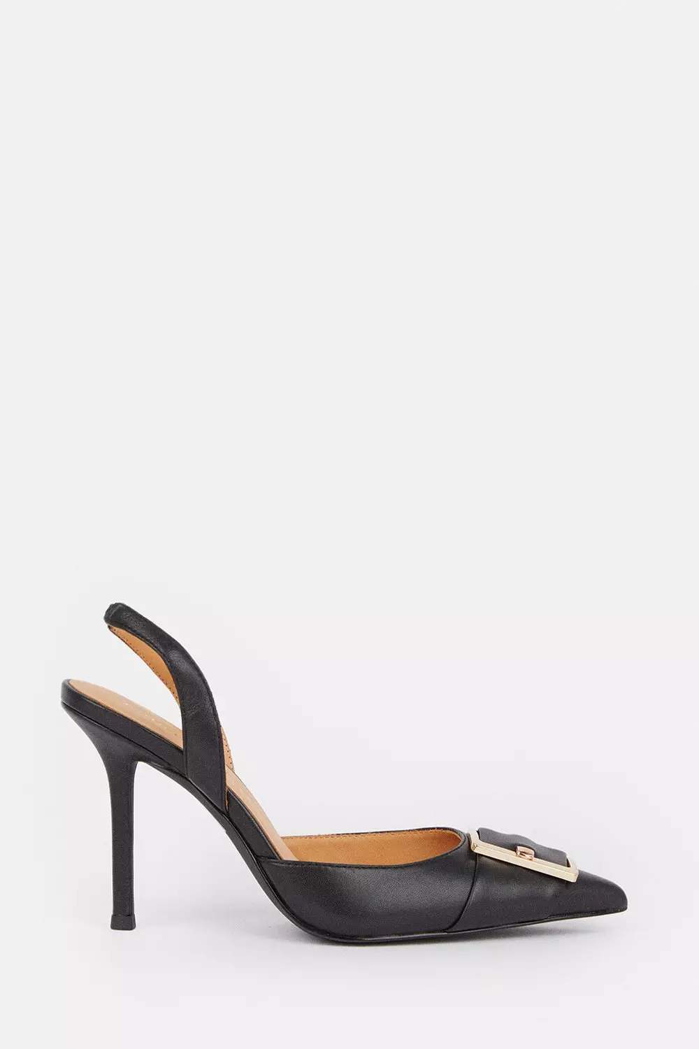 Buckle Detail Leather Sling Back Heels