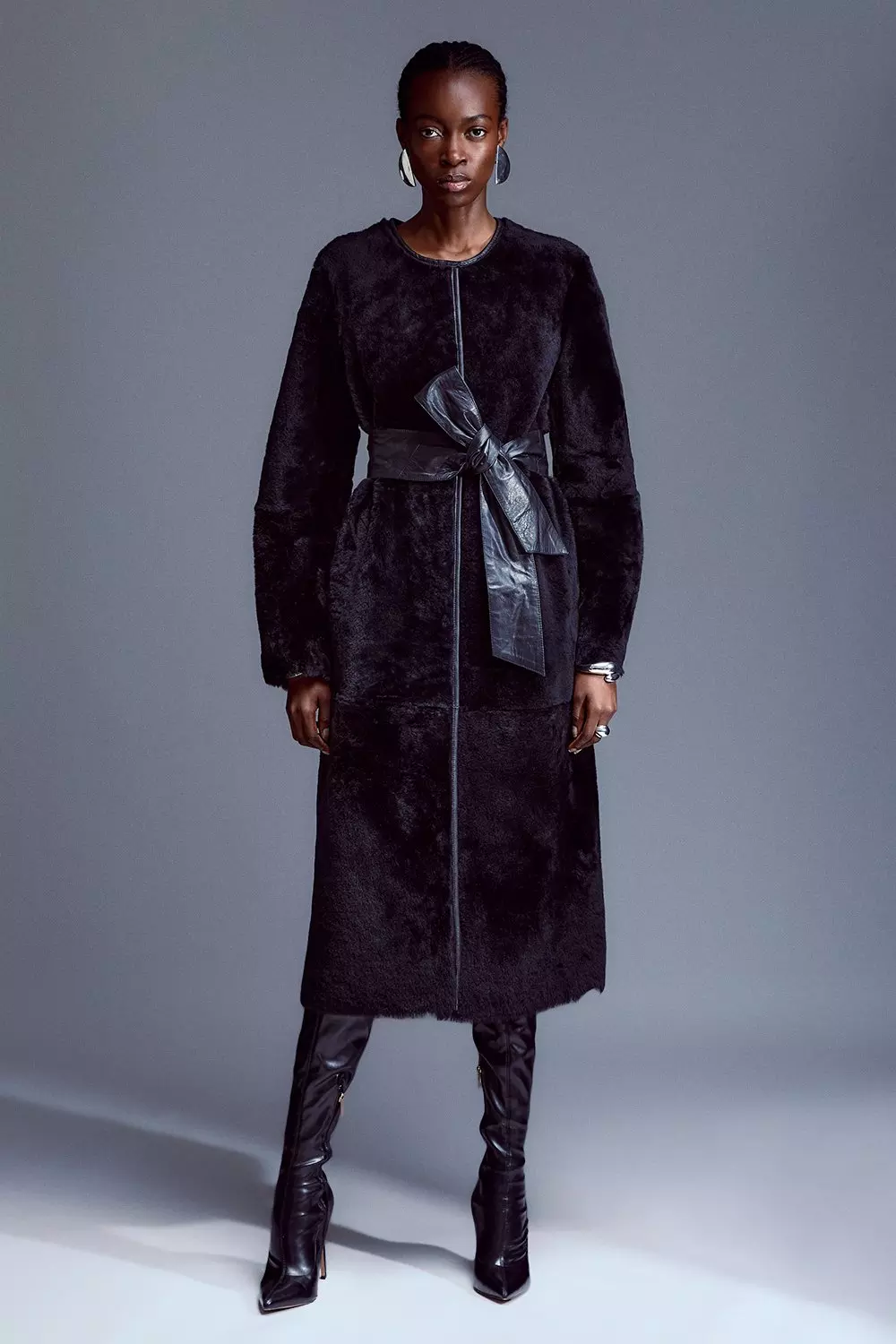 Black midi clearance faux fur coat