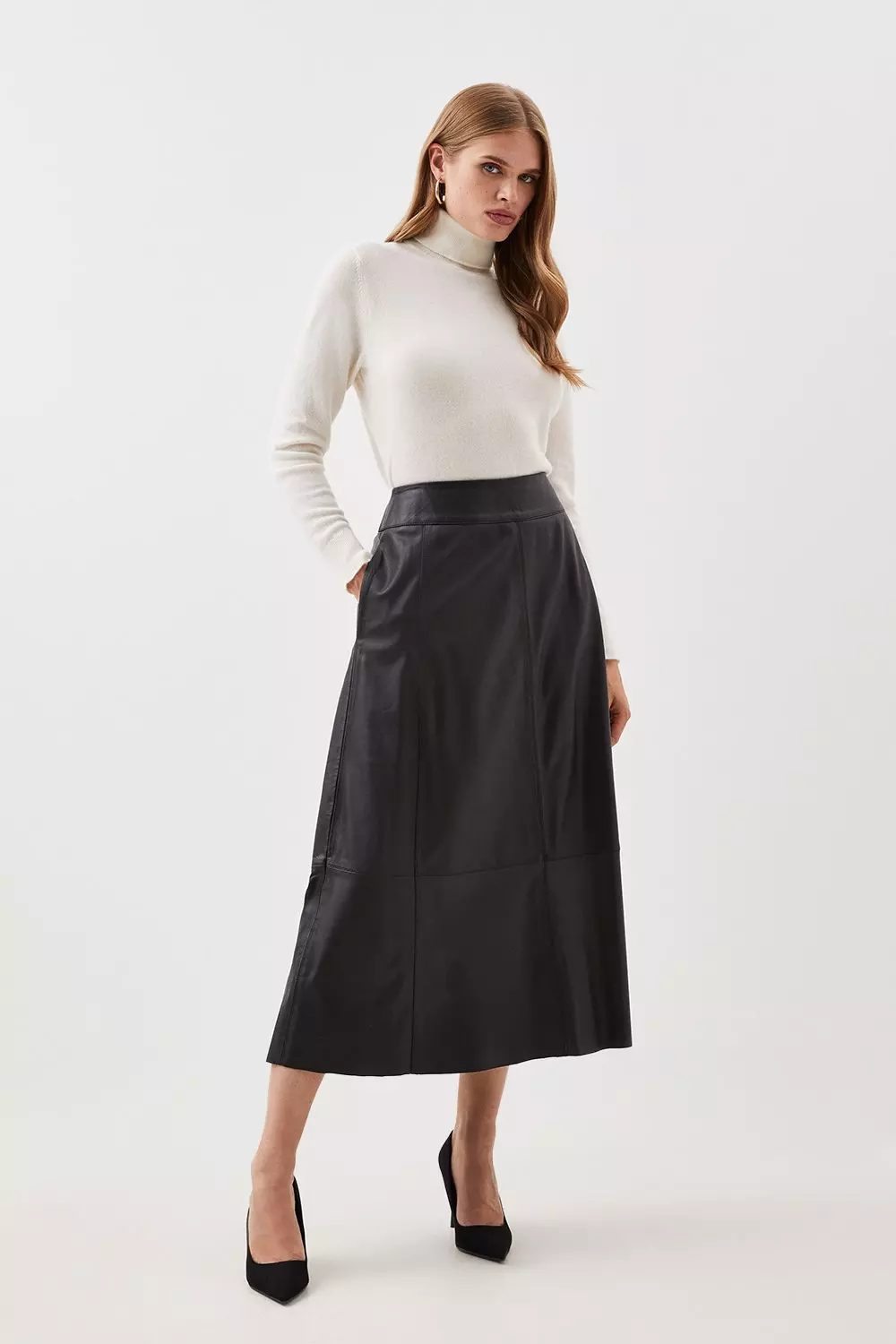 Karen millen leather outlet midi skirt