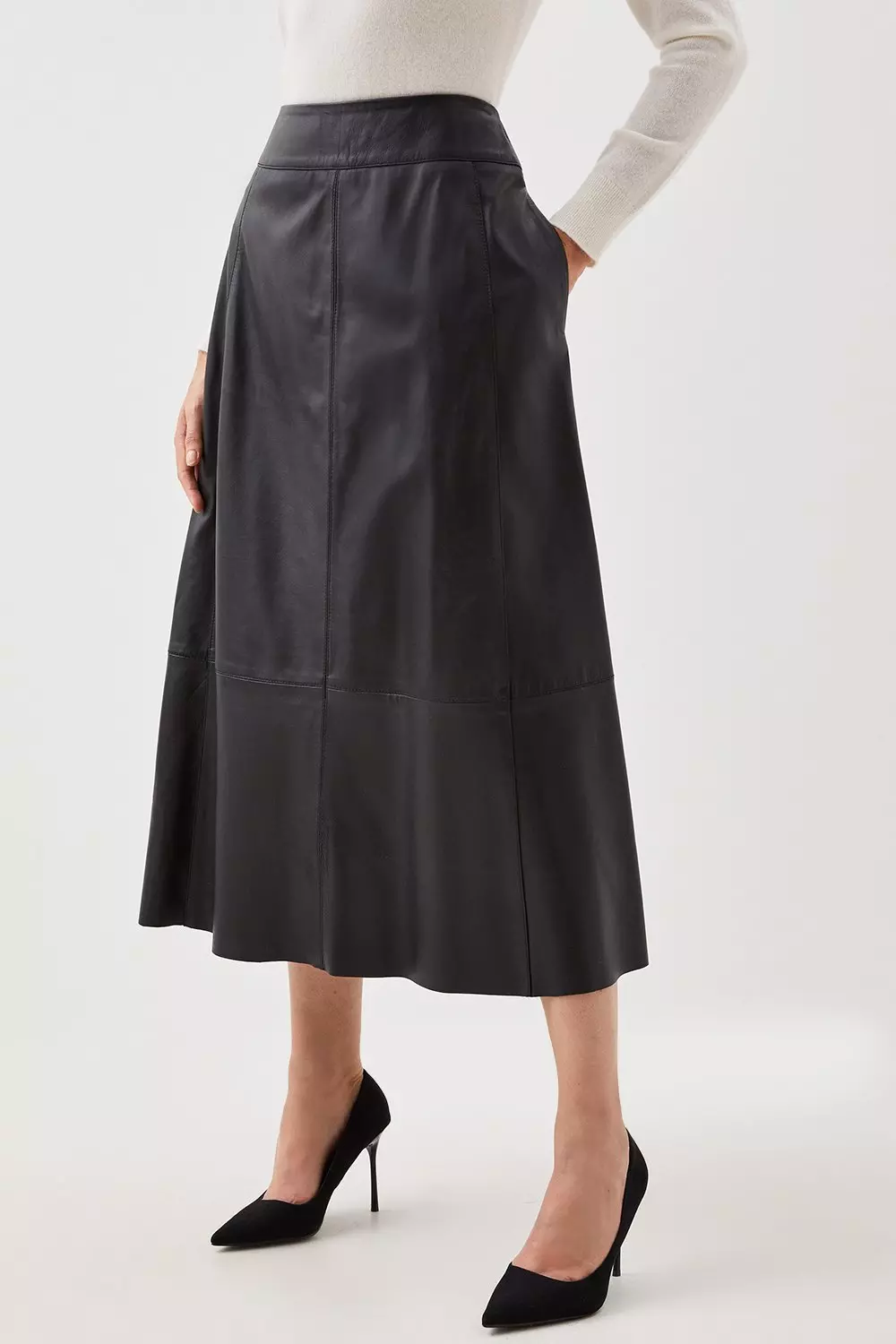 Karen millen a-line outlet leather midi skirt