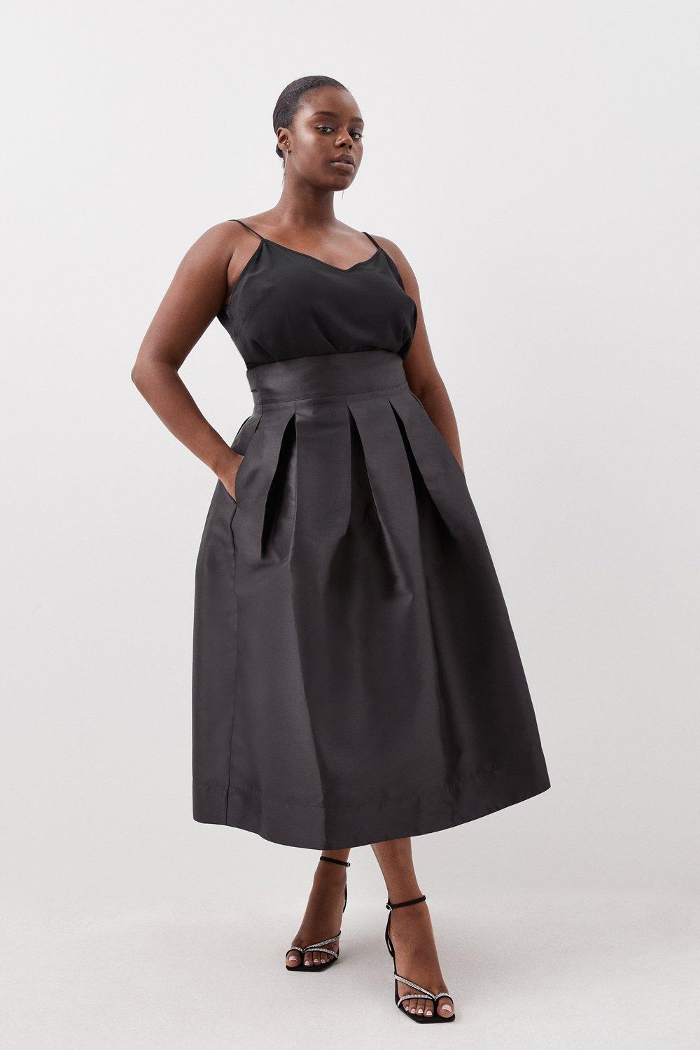Plus Size Twill Prom Maxi Skirt - Black