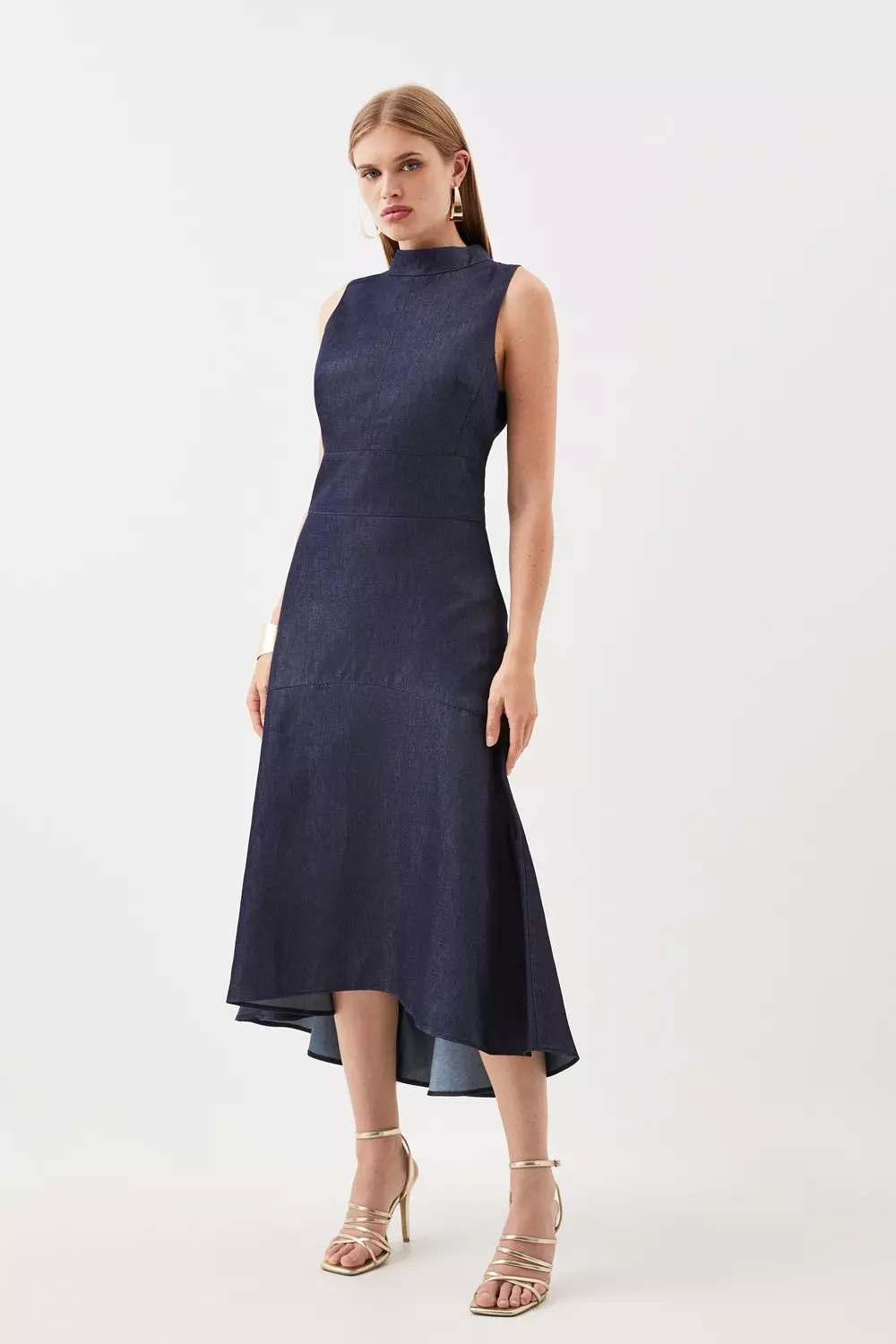 Tailored Denim Belted Midi Shirt Dress | Karen Millen