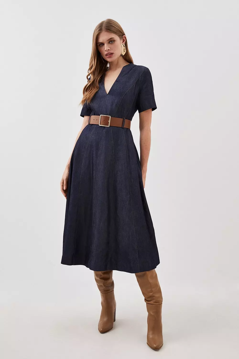 Short sleeve denim outlet midi dress