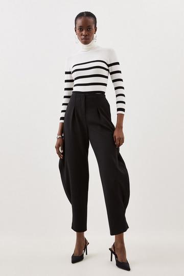 Tailored Compact Stretch Barrel Leg Trousers black