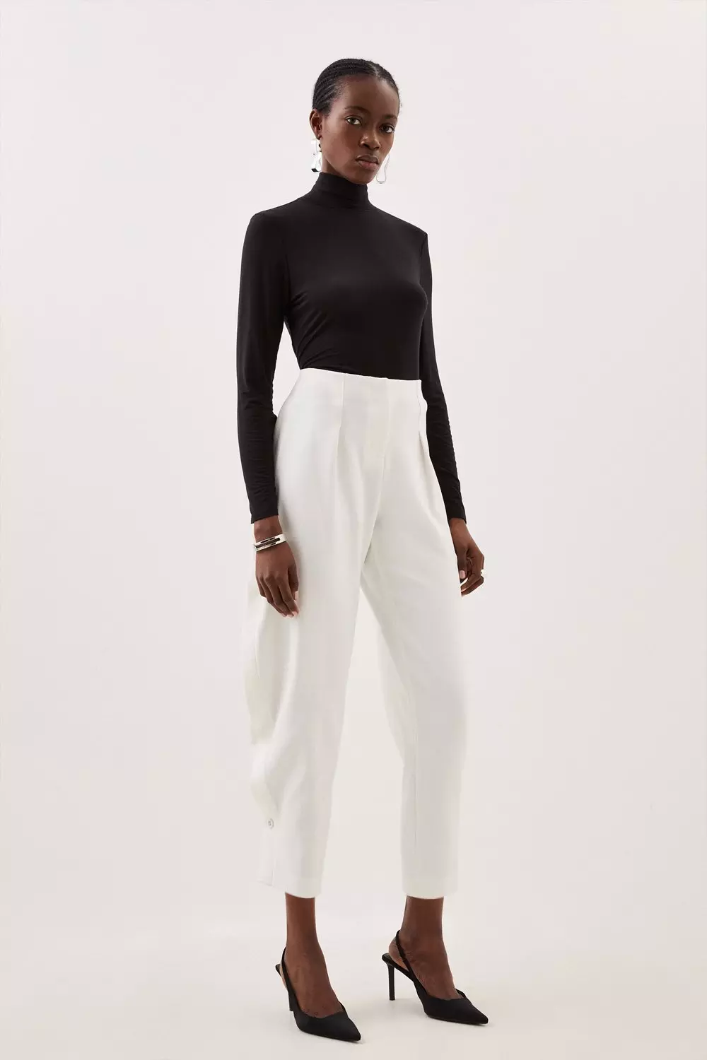 Compact Stretch High Waisted Wide Leg Trouser