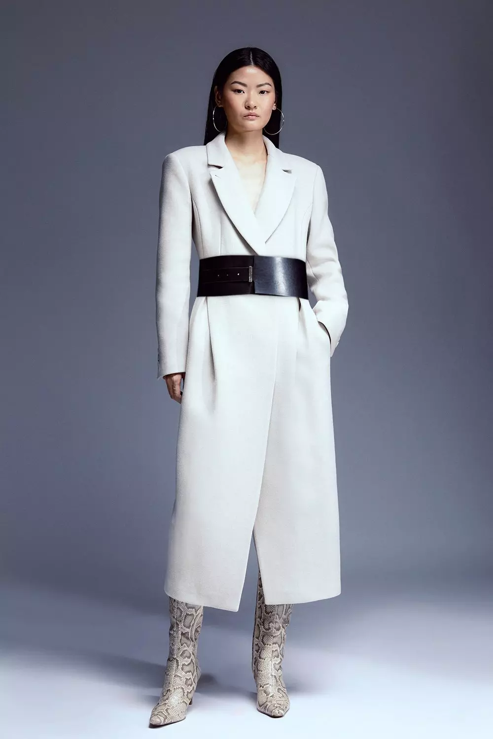 Tailored Wool Blend High Neck Belted Maxi Coat | Karen Millen