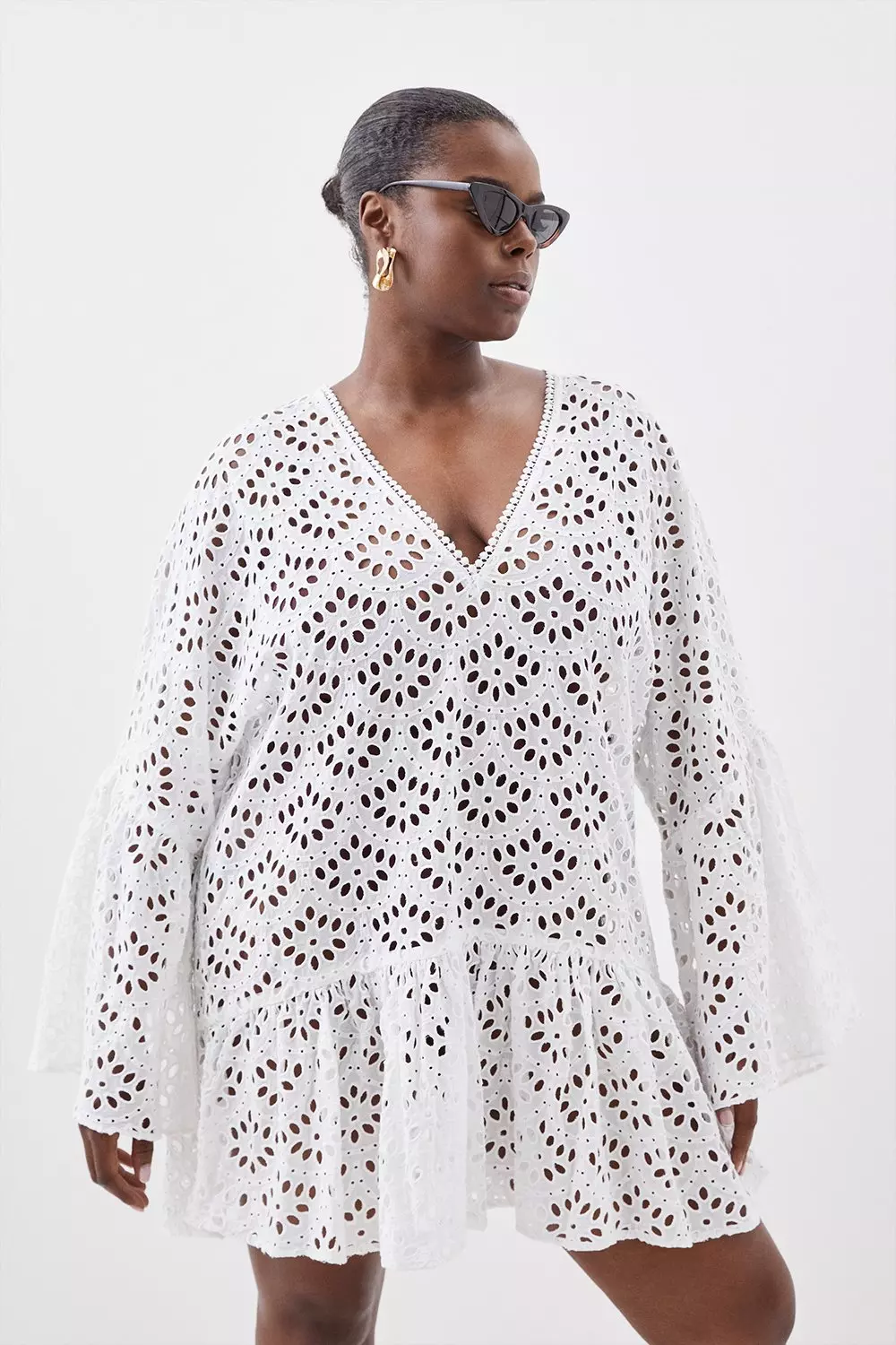 Plus Size Cotton Broderie Beach Mini Kimono Karen Millen