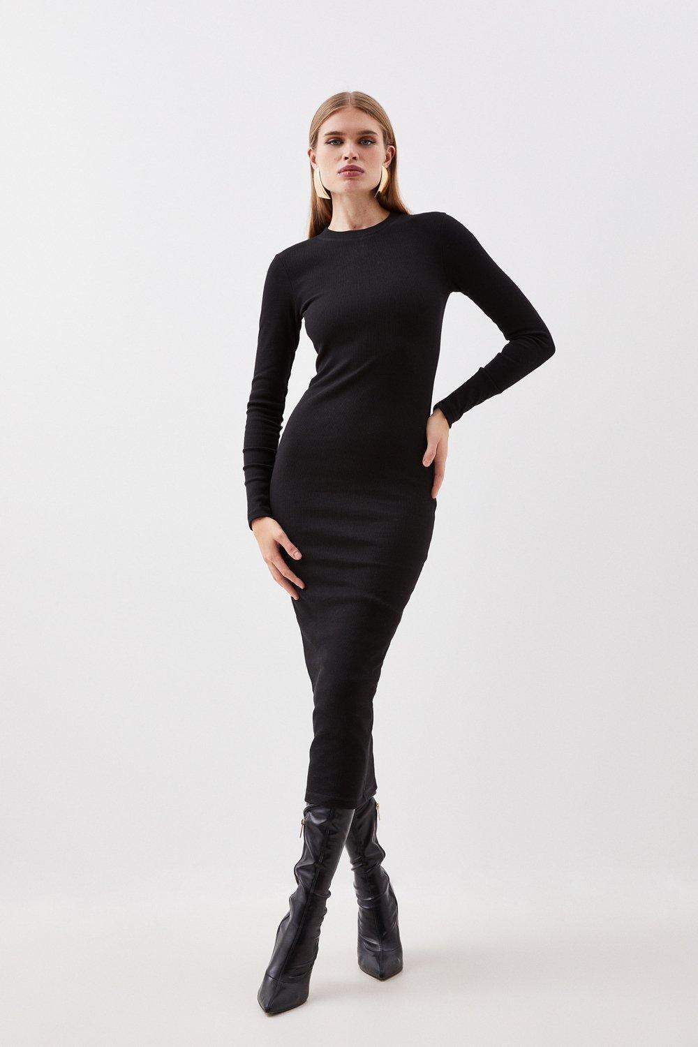 Compact Jersey Ribbed Maxi Dress - Black