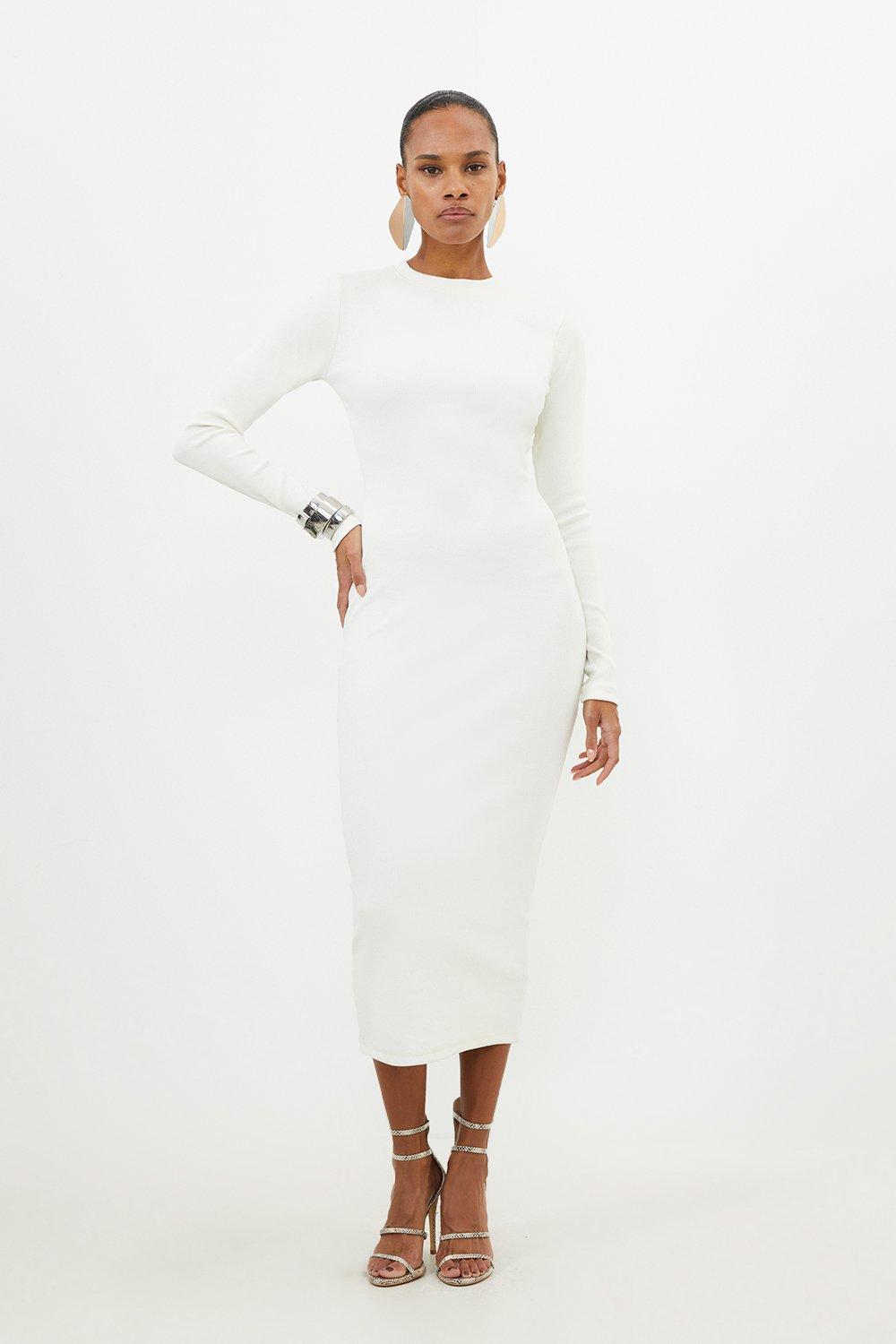 Compact Jersey Ribbed Maxi Dress - Ivory