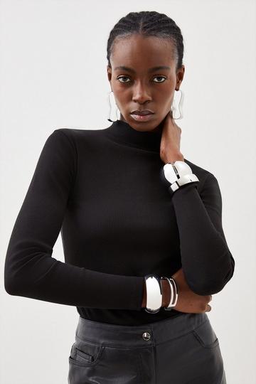 Compact Jersey Ribbed Turtle Neck Top black