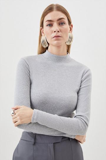 Compact Jersey Ribbed Turtle Neck Top grey marl