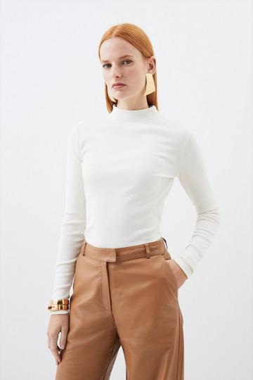 Compact Jersey Ribbed Turtle Neck Top ivory