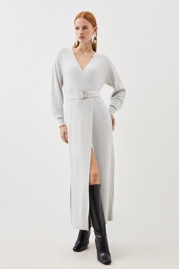 Premium Alpaca Wool Blend Belted Full Sleeve Knit Cardigan grey marl