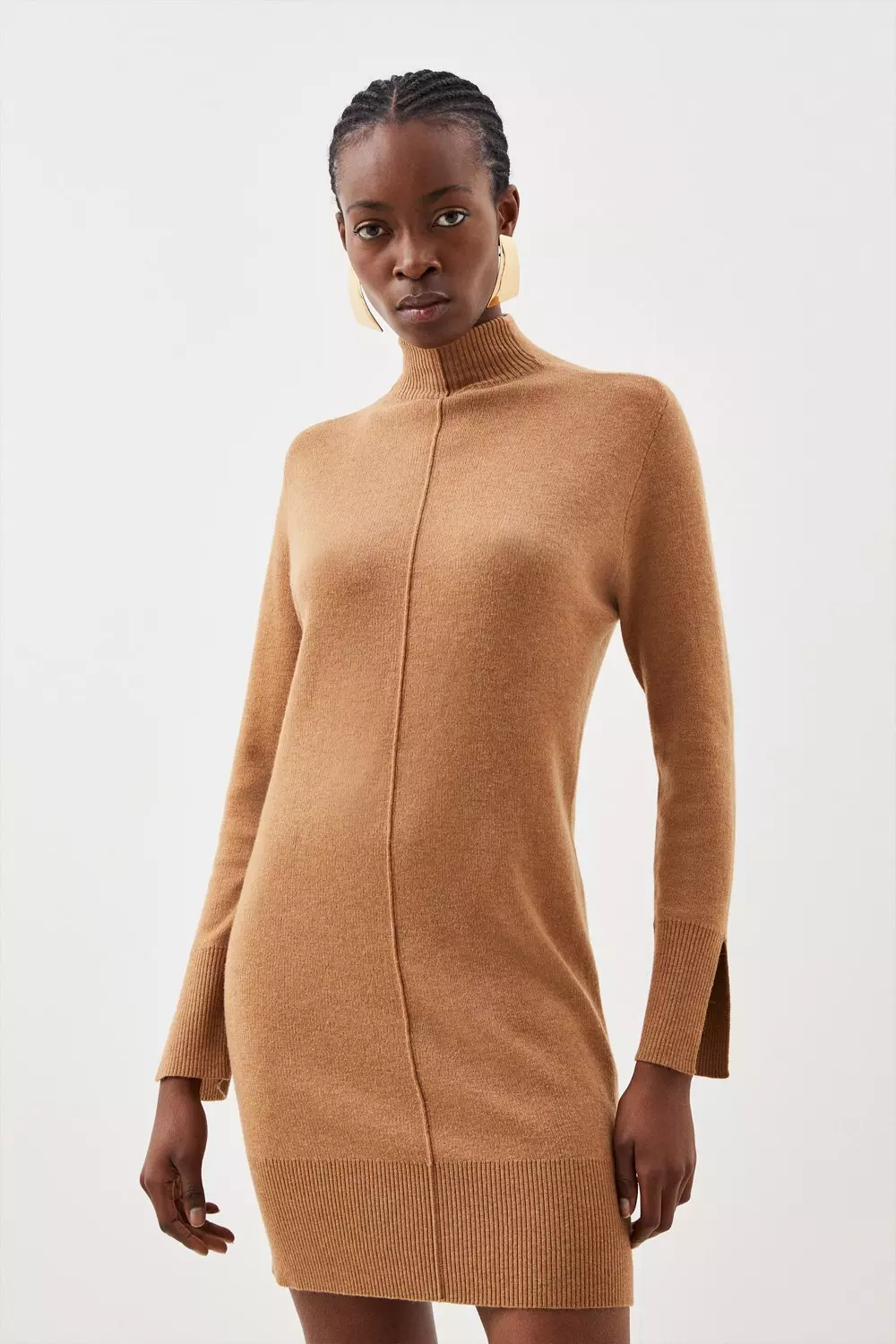 Premium Alpaca Wool Blend Knit Swing Mini Dress With Funnel Neck | Karen  Millen