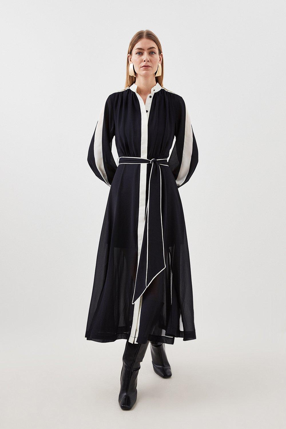 Military Mono Belted Woven Midi Dress | Karen Millen