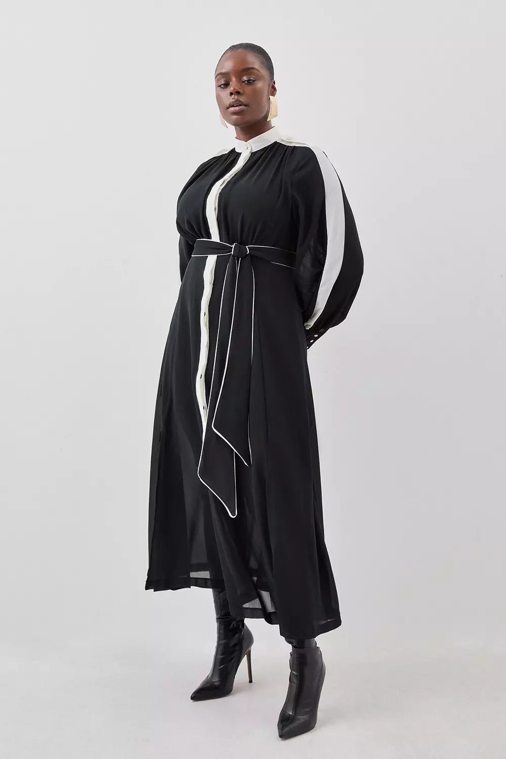 Plus Size Military Mono Belted Woven Midi Dress