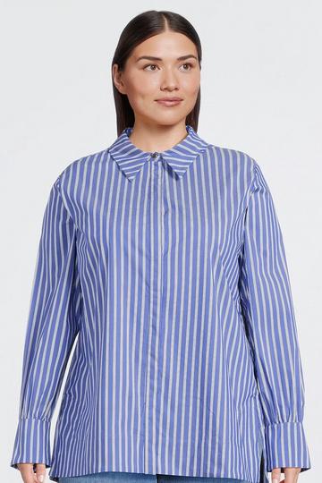 Plus Size Cotton Poplin Button Sleeve Detail Woven Shirt navy