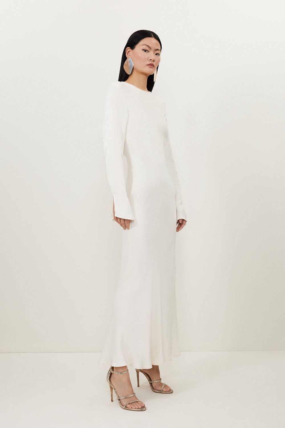 Viscose Satin Woven Long Sleeve Maxi Dress | Karen Millen