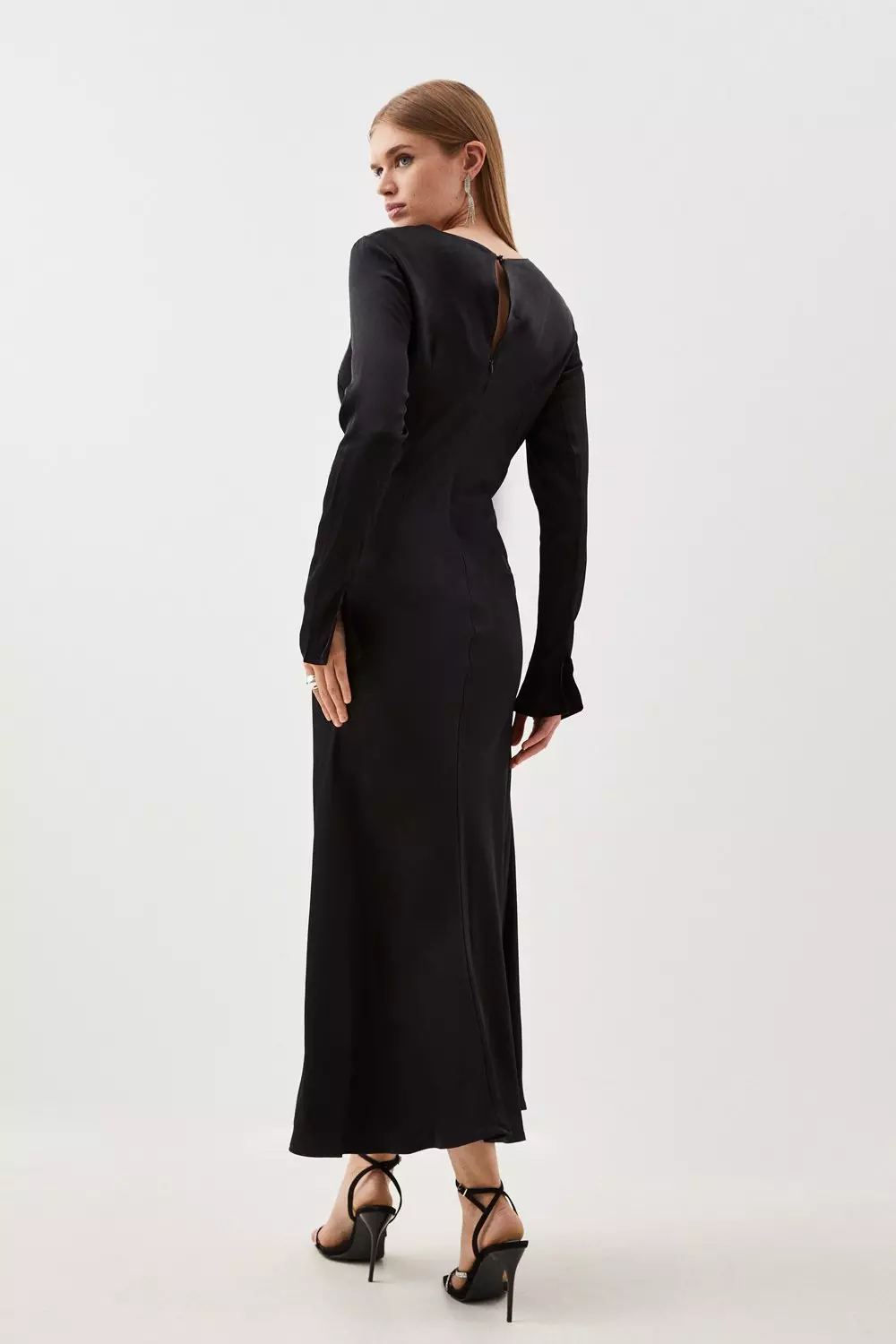 Petite Viscose Satin Long Sleeve Maxi Dress Karen Millen