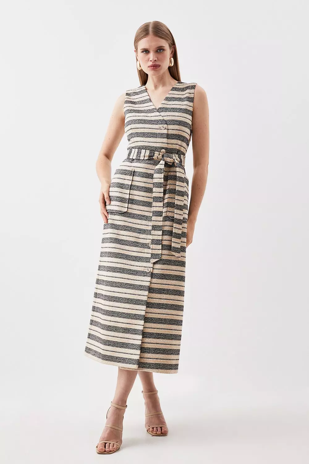 Karen millen graphic stripe midi clearance dress