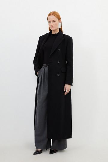 Black Italian Wool Maxi Double Breasted Tailored Coat