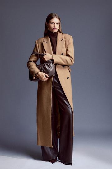 Italian Wool Maxi Double Breasted Tailored Coat camel