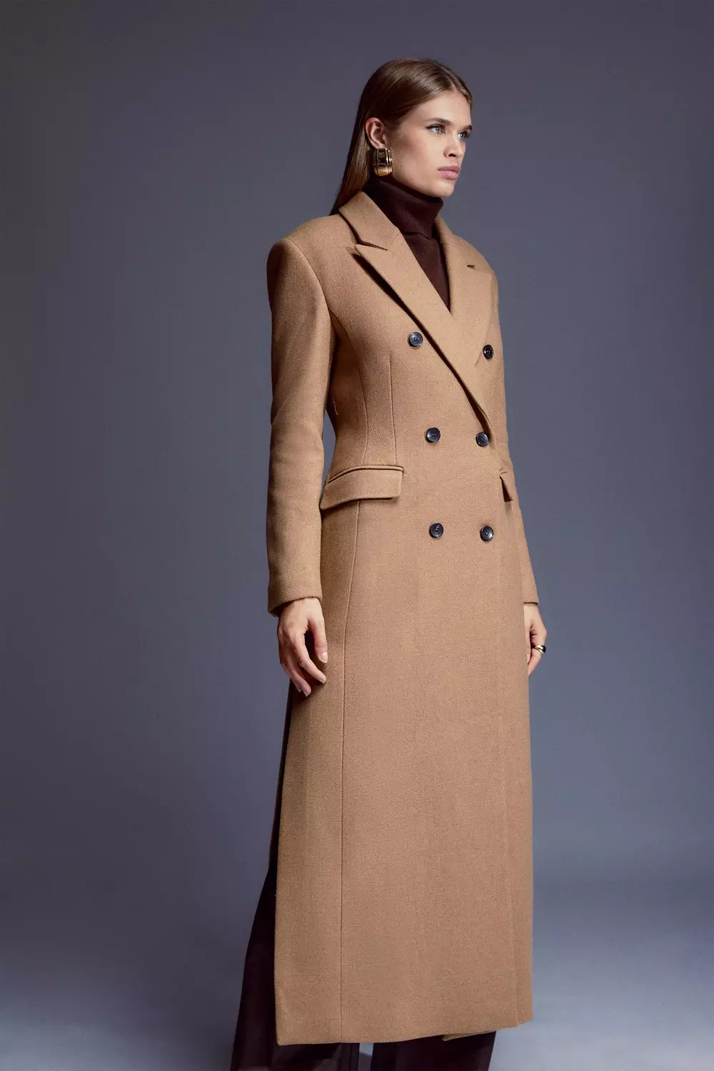 Italian Manteco Wool Maxi Double Breasted Tailored Coat | Karen Millen