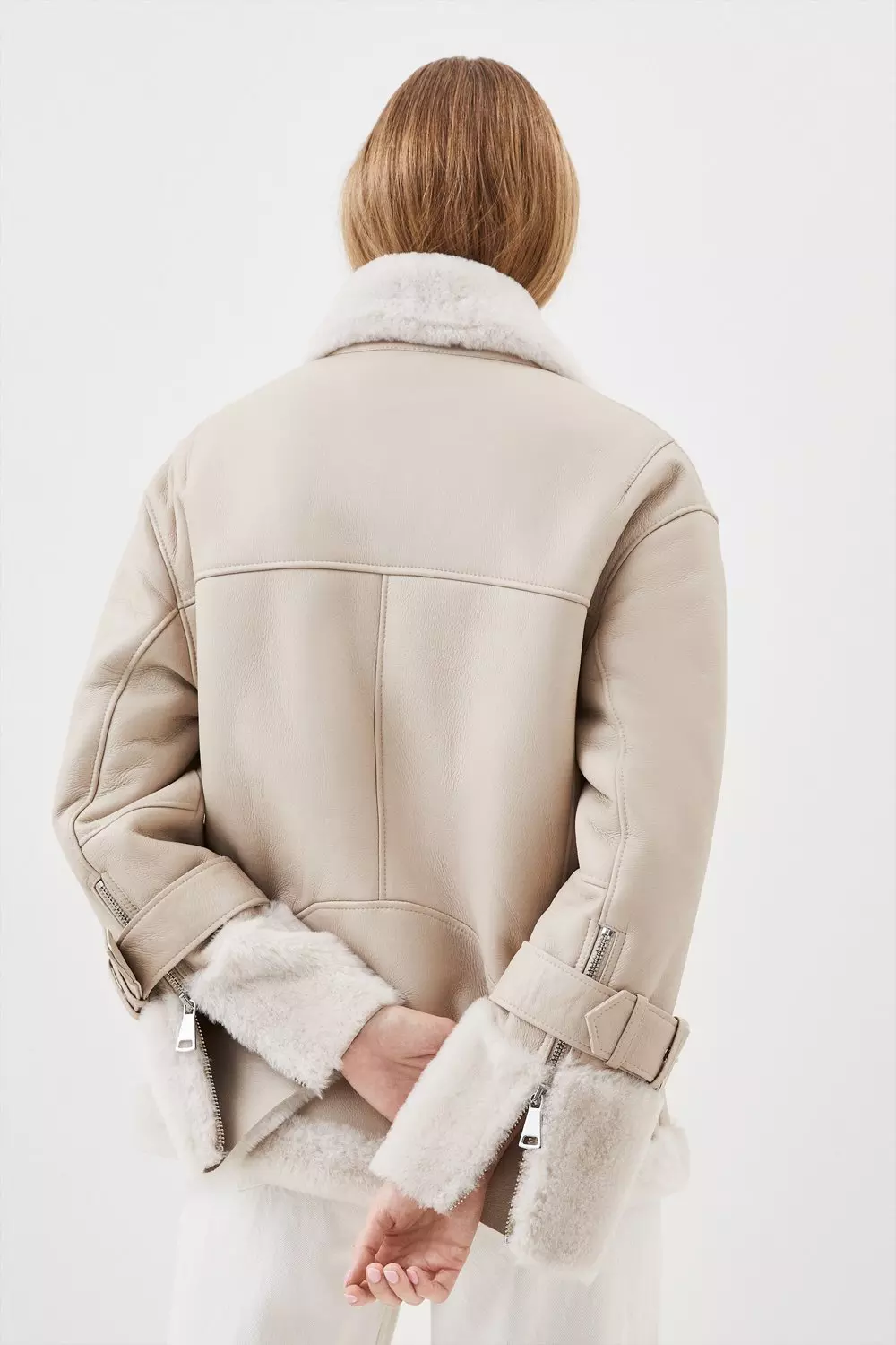 Karen millen shearling sale aviator jacket