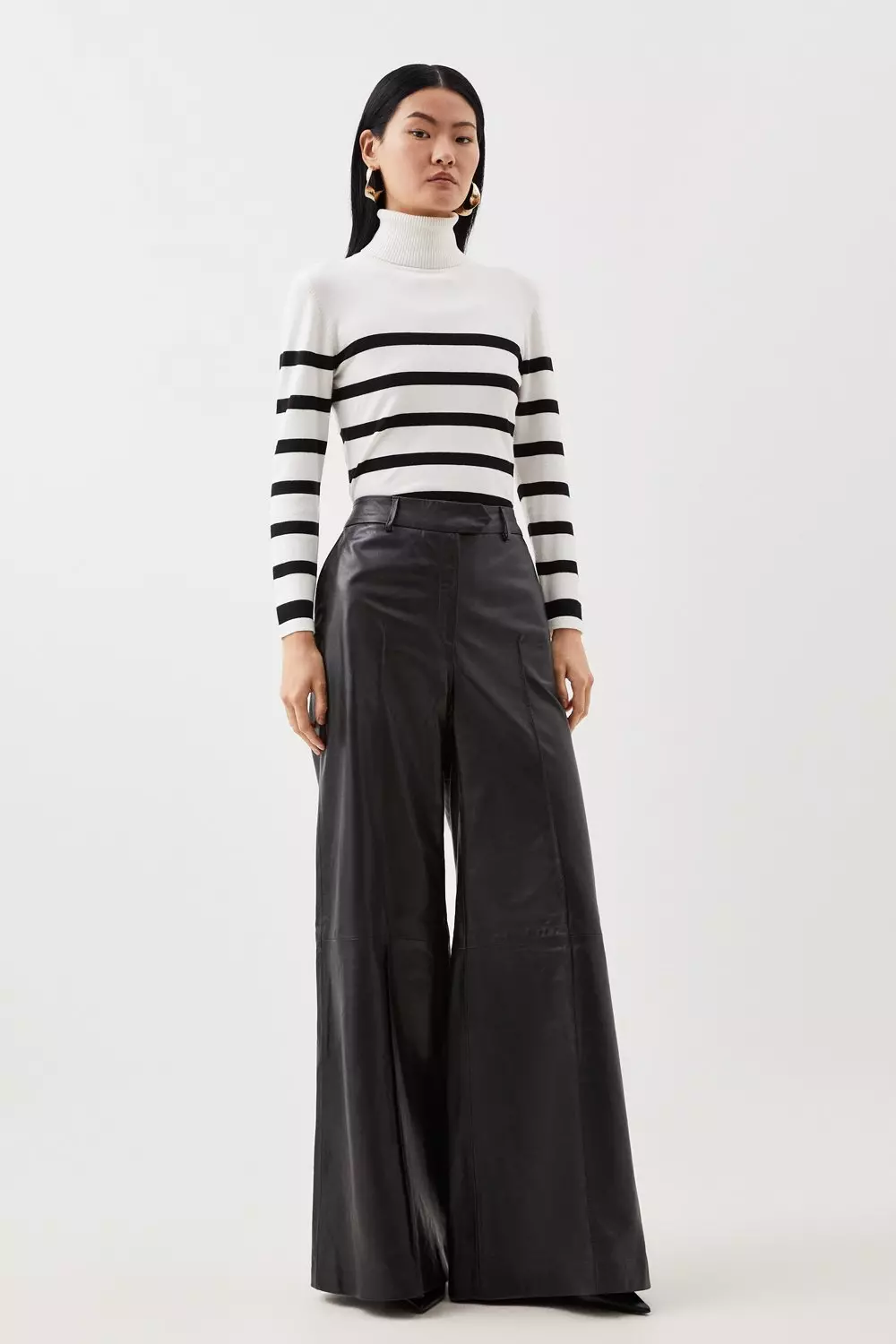 Black leather best sale wide leg pants